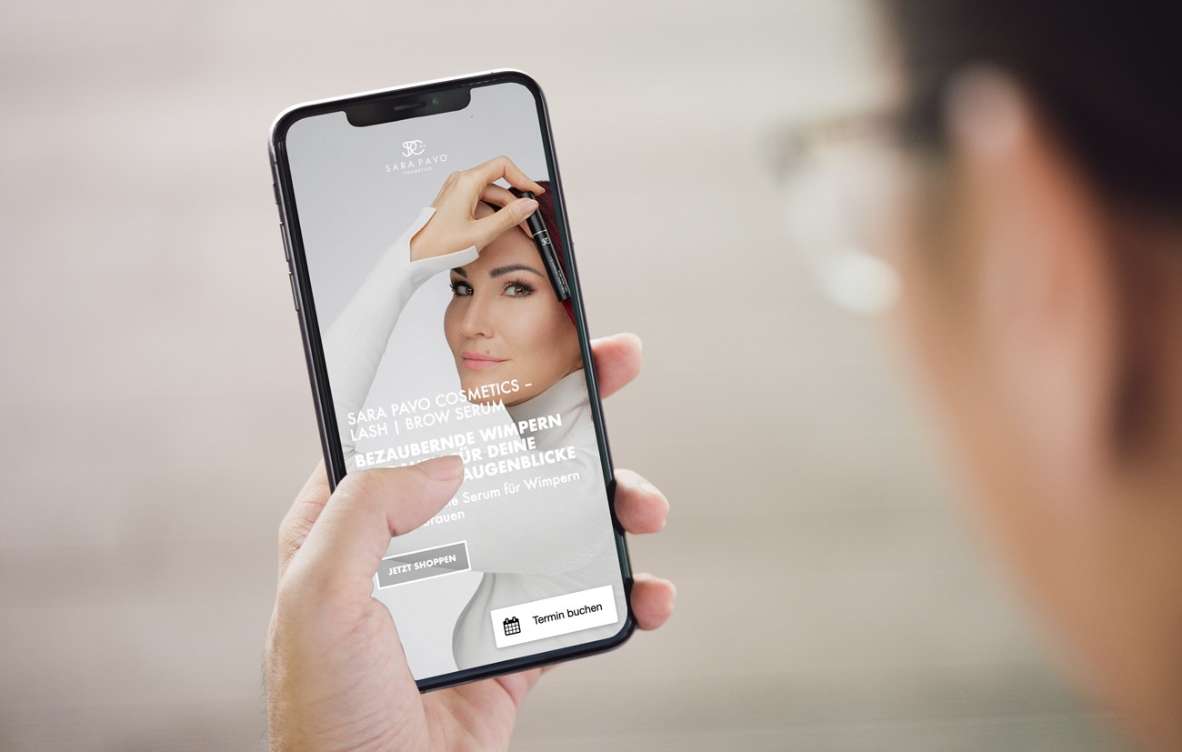 Landingpage für das Lashserum von Sara Pavo Cosmetics - iPhone Ansicht