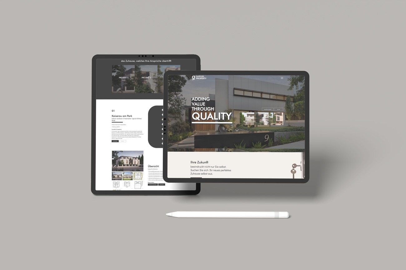 Webdesign für Geisler Property iPad Ansicht