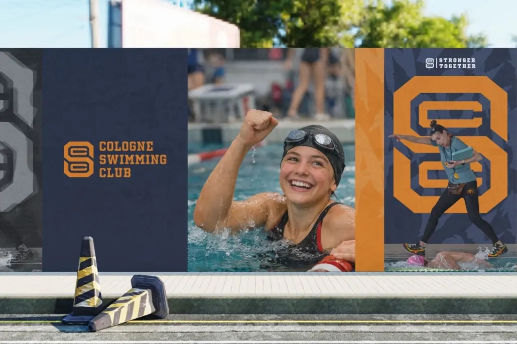 EII Logodesign Branding Markenstrategie CSC Cologne Swimming Club Case Study Urban Street Wall Mockup