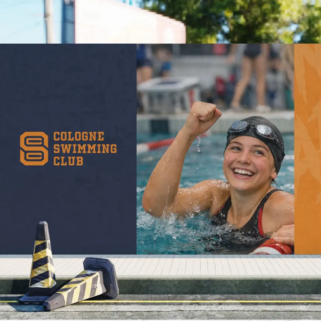 EII Logodesign Branding Markenstrategie CSC Cologne Swimming Club Case Study Urban Street Wall Mockup mobil